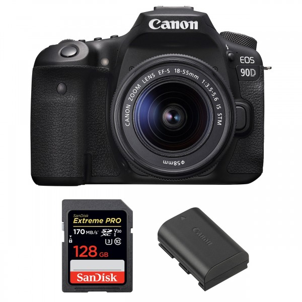 Canon 90D + 18-55mm IS STM + SanDisk 128GB Extreme PRO UHS-I SDXC 170 MB/s + Canon LP-E6N - Cámara reflex|MCZ DIRECT