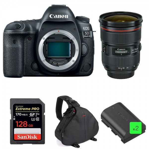 Canon 5D Mark IV + EF 24-70mm f/2.8L II USM + SanDisk 128GB UHS-I SDXC 170 MB/s + 2 LP-E6N + Bolsa - Cámara reflex|MCZ DIRECT