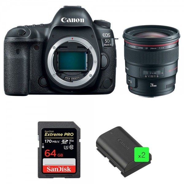 Canon 5D Mark IV + EF 24mm f/1.4L II USM + SanDisk 64GB Extreme PRO UHS-I SDXC 170 MB/s + 2 LP-E6N - Cámara reflex|MCZ DIRECT