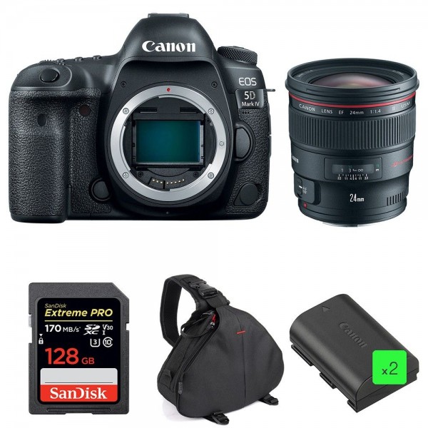 Canon 5D Mark IV + EF 24mm f/1.4L II USM + SanDisk 128GB UHS-I SDXC 170 MB/s + 2 LP-E6N + Bolsa - Cámara reflex-1