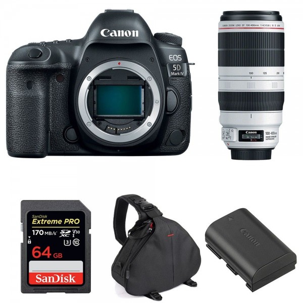 Appareil photo Reflex Canon 5D Mark IV + EF 100-400mm f4.5-5.6L IS II USM + SanDisk 64GB UHS-I SDXC 170 MB/s + LP-E6N + Sac-1