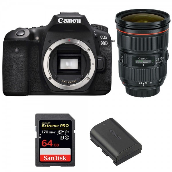 Canon EOS 90D + EF 24-70mm f/2.8L II USM + SanDisk 64GB Extreme PRO UHS-I SDXC 170 MB/s + LP-E6N-1