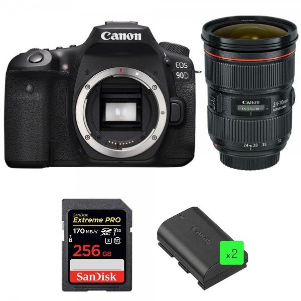 Canon 90D + EF 24-70mm F2.8L II USM + SanDisk 256GB Extreme PRO UHS-I SDXC 170 MB/s + 2 LP-E6N - Appareil photo Reflex|MCZ DIRECT