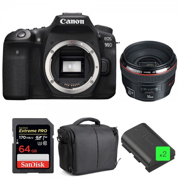 Canon 90D + EF 50mm f/1.2L USM + SanDisk 64GB UHS-I SDXC 170 MB/s + 2 LP-E6N + Bolsa| 2 años de garantía|MCZ DIRECT