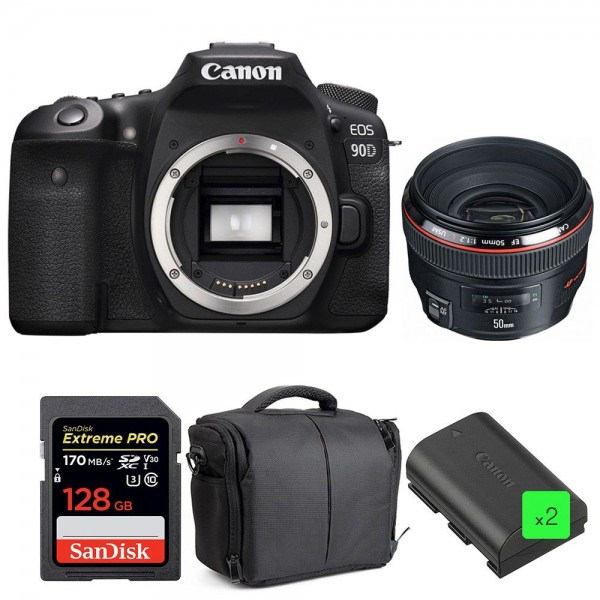 Canon 90D + EF 50mm F1.2L USM + SanDisk 128GB UHS-I SDXC 170 MB/s + 2 LP-E6N + Sac - Appareil photo Reflex|MCZ DIRECT