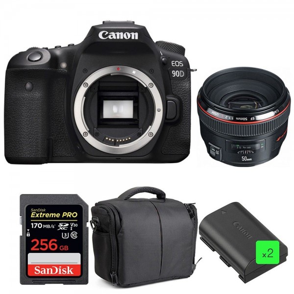 Canon 90D + EF 50mm F1.2L USM + SanDisk 256GB UHS-I SDXC 170 MB/s + 2 LP-E6N + Sac - Appareil photo Reflex-1