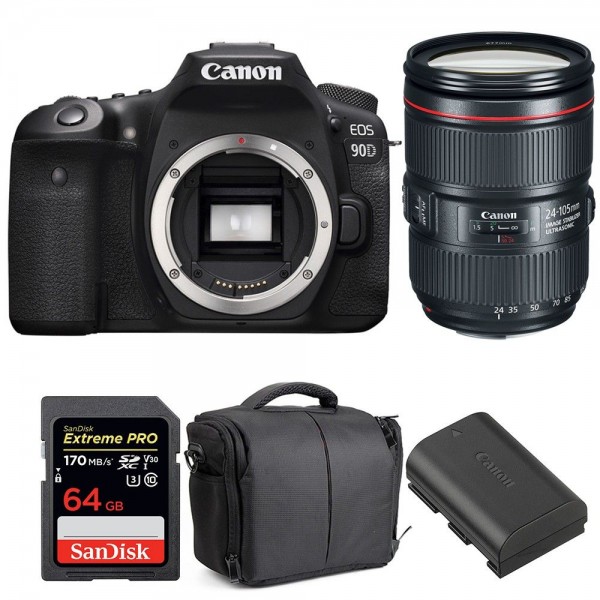 Canon EOS 90D + EF 24-105mm f/4L IS II USM + SanDisk 64GB UHS-I SDXC 170 MB/s + LP-E6N + Bag|MCZ DIRECT