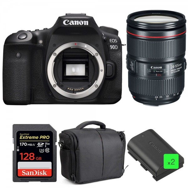 Canon 90D + EF 24-105mm F4L IS II USM + SanDisk 128GB UHS-I SDXC 170 MB/s + 2 LP-E6N + Sac - Appareil photo Reflex-1