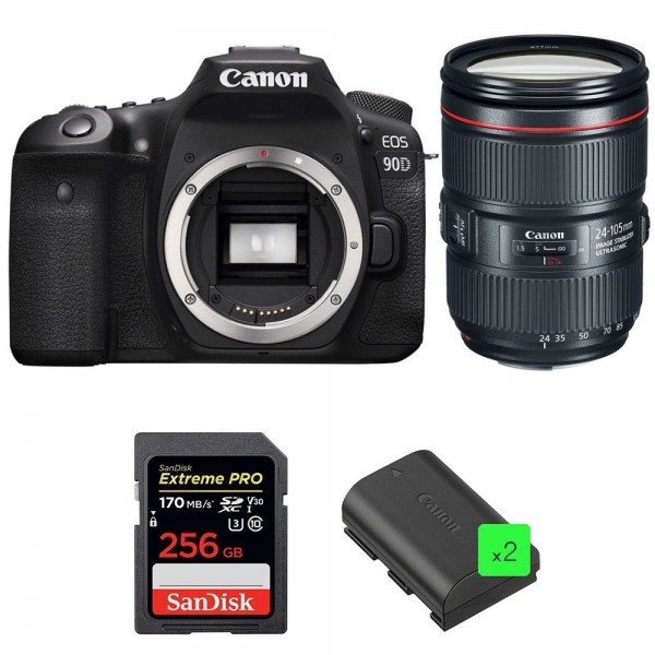 Canon 90D + EF 24-105mm F4L IS II USM + SanDisk 256GB Extreme PRO UHS-I SDXC 170 MB/s + 2 LP-E6N - Appareil photo Reflex|MCZ DIRECT