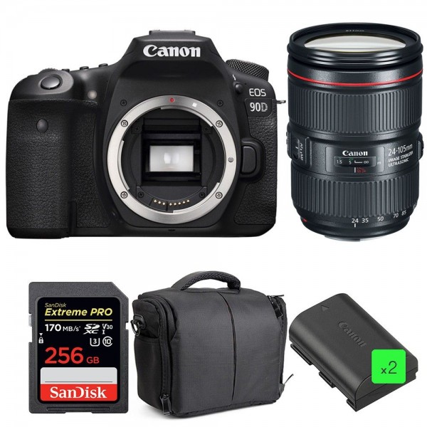 Canon EOS 90D + EF 24-105mm f/4L IS II USM + SanDisk 256GB UHS-I SDXC 170 MB/s + 2 LP-E6N + Bag|MCZ DIRECT