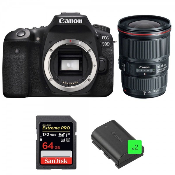 Canon 90D + EF 16-35mm F4L IS USM + SanDisk 64GB Extreme PRO UHS-I SDXC 170 MB/s + 2 LP-E6N - Appareil photo Reflex-1