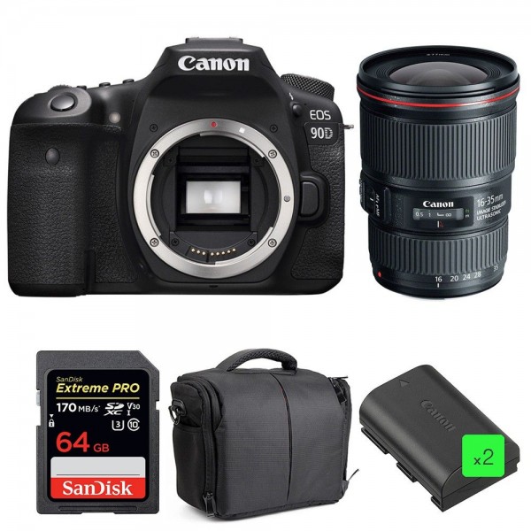 Canon EOS 90D + EF 16-35mm f/4L IS USM + SanDisk 64GB UHS-I SDXC 170 MB/s + 2 LP-E6N + Bag-1