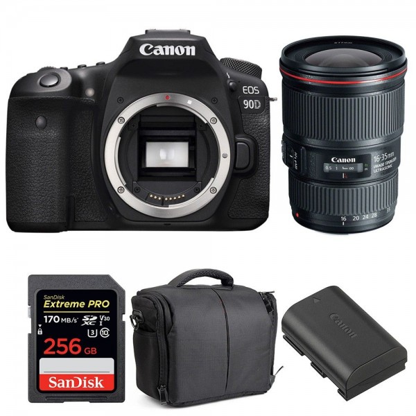 Canon EOS 90D + EF 16-35mm f/4L IS USM + SanDisk 256GB UHS-I SDXC 170 MB/s + LP-E6N + Bag-1