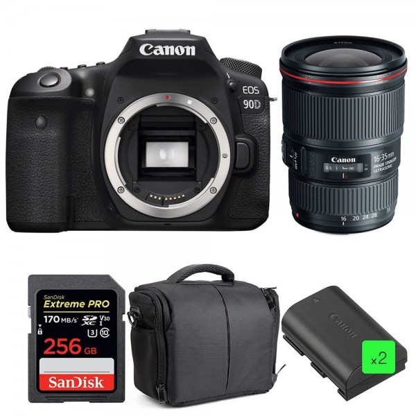 Canon 90D + EF 16-35mm F4L IS USM + SanDisk 256GB UHS-I SDXC 170 MB/s + 2 LP-E6N + Sac - Appareil photo Reflex|MCZ DIRECT