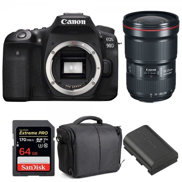 Canon EOS 90D + EF 16-35mm f/2.8L III USM + SanDisk 64GB UHS-I SDXC 170 MB/s + LP-E6N + Bag|MCZ DIRECT