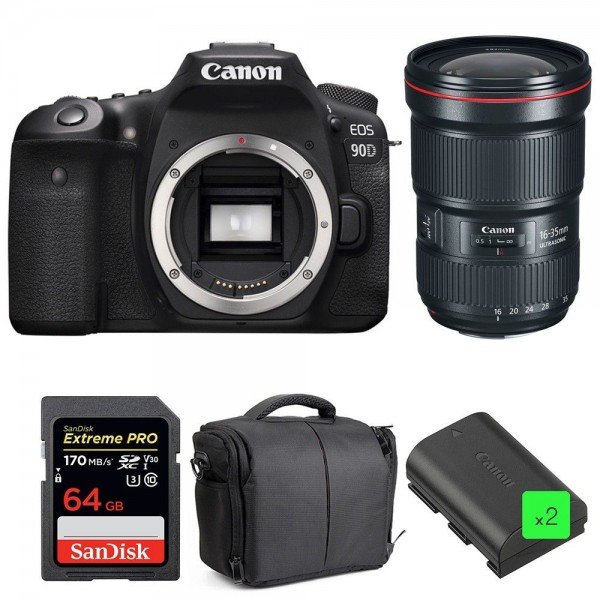 Canon EOS 90D + EF 16-35mm f/2.8L III USM + SanDisk 64GB UHS-I SDXC 170 MB/s + 2 LP-E6N + Bag|MCZ DIRECT