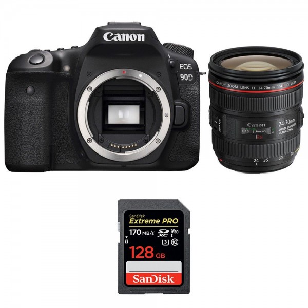 Canon 90D + EF 24-70mm f/4L IS USM + SanDisk 128GB Extreme PRO UHS-I SDXC 170 MB/s - Cámara reflex|MCZ DIRECT