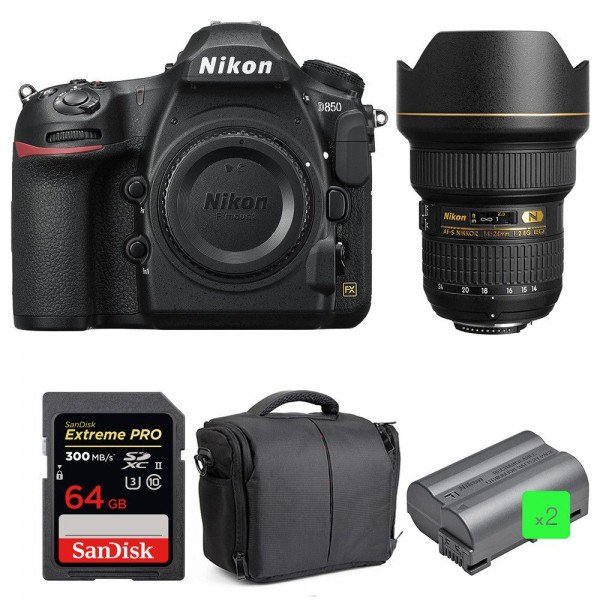 Nikon D850 + 14-24mm f/2.8G ED + SanDisk 64GB Extreme PRO UHS-II SDXC 300MB/s + 2 EN-EL15b + Bolsa - Cámara reflex|MCZ DIRECT