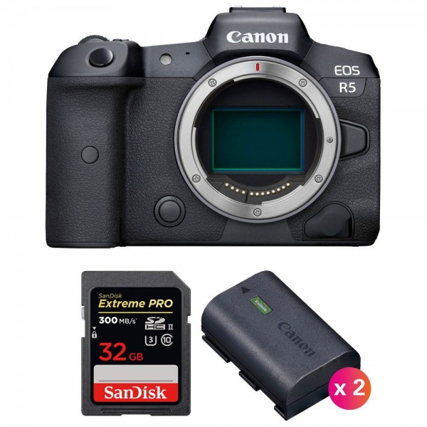 Canon EOS R5 Body + SanDisk 32GB Extreme PRO UHS-II SDXC 300 MB/s + 2 Canon LP-E6NH-1