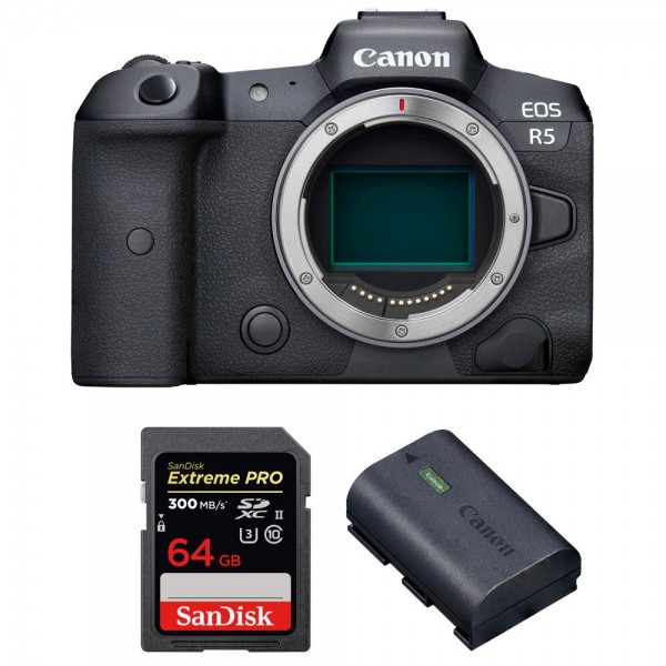 Canon EOS R5 Body + SanDisk 64GB Extreme PRO UHS-II SDXC 300 MB/s + Canon LP-E6NH-1