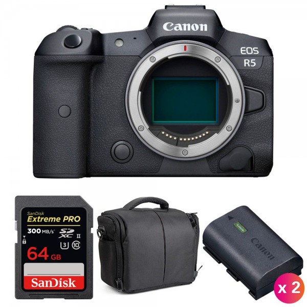 Canon EOS R5 Body + SanDisk 64GB Extreme PRO UHS-II SDXC 300 MB/s + 2 Canon LP-E6NH + Bag|MCZ DIRECT