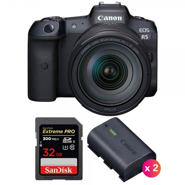 Canon EOS R5 + RF 24-105mm f/4L IS USM + SanDisk 32GB Extreme PRO UHS-II SDXC 300 MB/s + 2 Canon LP-E6NH|MCZ DIRECT