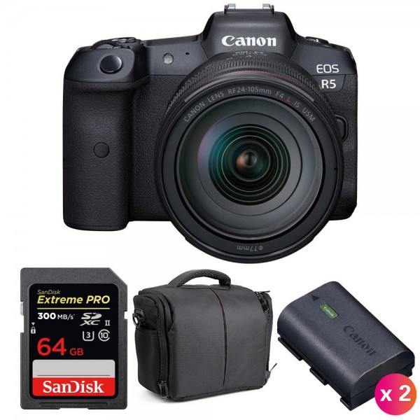 Canon EOS R5 + RF 24-105mm f/4L IS USM + SanDisk 64GB UHS-II SDXC 300 MB/s + 2 Canon LP-E6NH + Bag-1