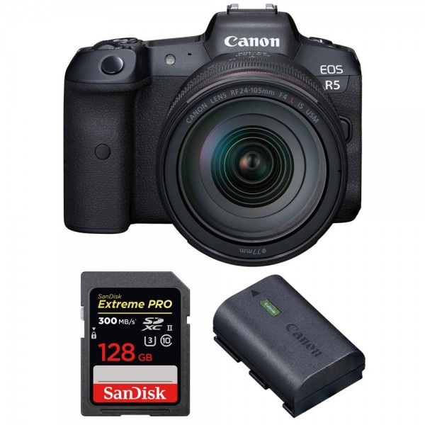 Canon EOS R5 + RF 24-105mm f/4L IS USM + SanDisk 128GB Extreme PRO UHS-II SDXC 300 MB/s + Canon LP-E6NH - Cámara mirrorless|MCZ DIRECT