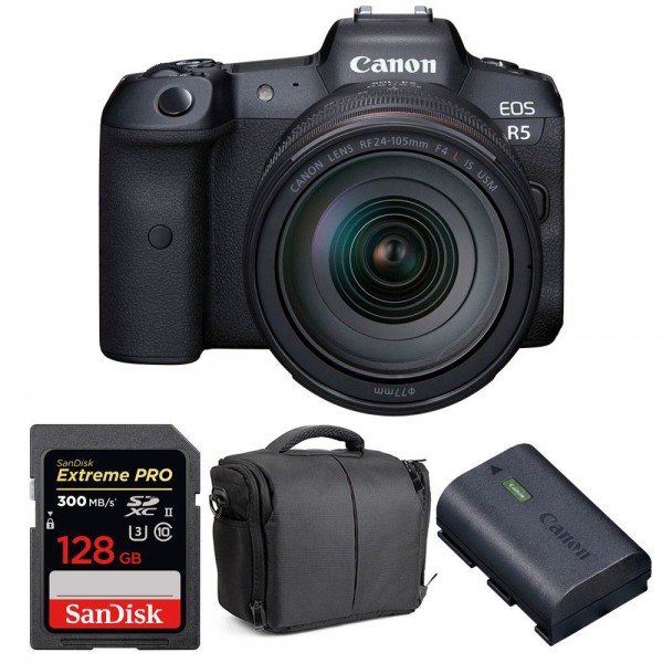 Canon R5 + RF 24-105mm F4L IS USM + SanDisk 128GB UHS-II SDXC 300 MB/s + Canon LP-E6NH + Sac - Appareil Photo Professionnel|MCZ DIRECT