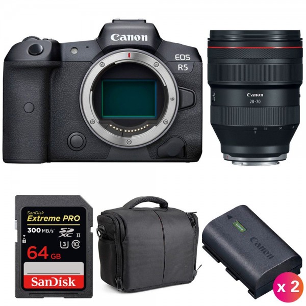 Canon EOS R5 + RF 28-70mm f/2L USM + SanDisk 64GB UHS-II SDXC 300 MB/s + 2 Canon LP-E6NH + Bolsa - Cámara mirrorless-1