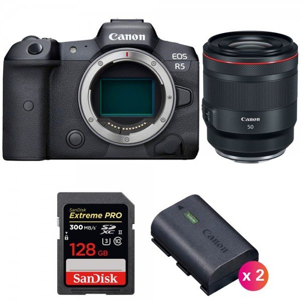 Canon EOS R5 + RF 50mm f/1.2L USM + SanDisk 128GB Extreme PRO UHS-II SDXC 300 MB/s + 2 Canon LP-E6NH-1