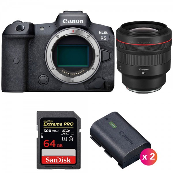 Canon EOS R5 + RF 85mm f/1.2L USM + SanDisk 64GB Extreme PRO UHS-II SDXC 300 MB/s + 2 Canon LP-E6NH - Cámara mirrorless|MCZ DIRECT