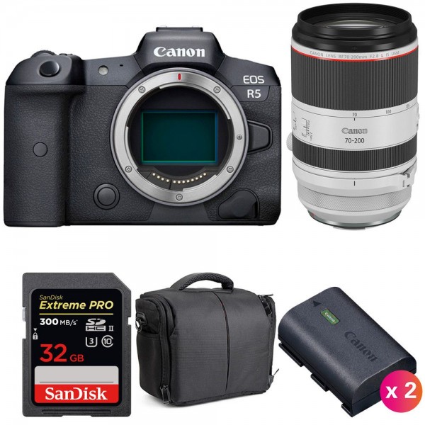 Canon EOS R5 + RF 70-200mm f/2.8L IS USM + SanDisk 32GB UHS-II SDXC 300 MB/s + 2 Canon LP-E6NH + Bag|MCZ DIRECT