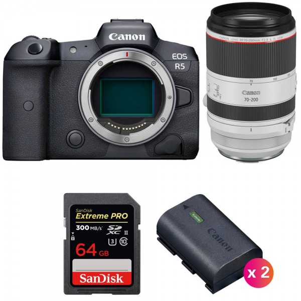 Canon EOS R5 + RF 70-200mm f/2.8L IS USM + SanDisk 64GB Extreme PRO UHS-II SDXC 300 MB/s + 2 Canon LP-E6NH - Cámara mirrorless-1