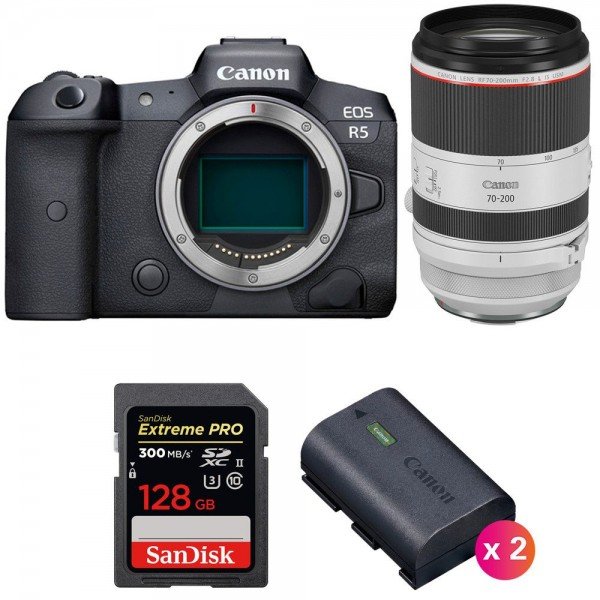 Canon EOS R5 + RF 70-200mm f/2.8L IS USM + SanDisk 128GB Extreme PRO UHS-II SDXC 300 MB/s + 2 Canon LP-E6NH|MCZ DIRECT