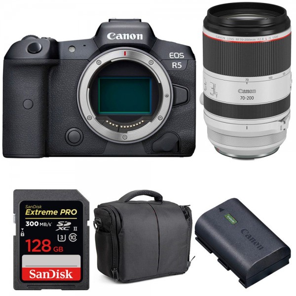 Canon EOS R5 + RF 70-200mm f/2.8L IS USM + SanDisk 128GB UHS-II SDXC 300 MB/s + Canon LP-E6NH + Bolsa - Cámara mirrorless-1