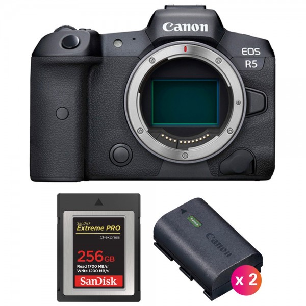 Canon EOS R5 Cuerpo + SanDisk 256GB Extreme PRO CFexpress Type B + 2 Canon LP-E6NH - Cámara mirrorless|MCZ DIRECT