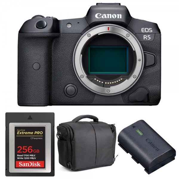 Canon EOS R5 Cuerpo + SanDisk 256GB Extreme PRO CFexpress Type B + Canon LP-E6NH + Bolsa - Cámara mirrorless-1