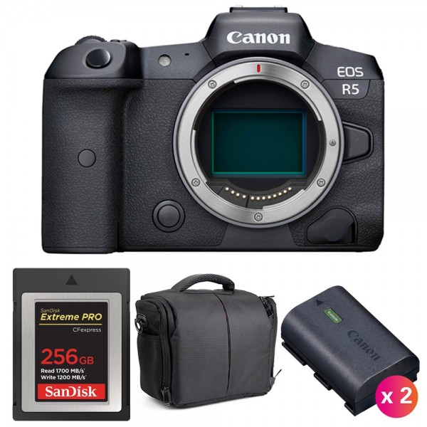 Canon EOS R5 Body + SanDisk 256GB Extreme PRO CFexpress Type B + 2 Canon LP-E6NH + Bag-1