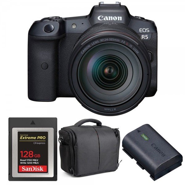 Canon EOS R5 + RF 24-105mm f/4L IS USM + SanDisk 128GB Extreme PRO CFexpress Type B + LP-E6NH + Bolsa - Cámara mirrorless-1