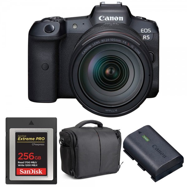 Canon R5 + RF 24-105mm F4L IS USM + SanDisk 256GB Extreme PRO CFexpress Type B + LP-E6NH + Sac - Appareil Photo Professionnel|MCZ DIRECT