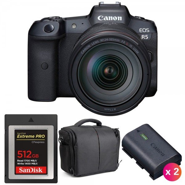 Canon EOS R5 + RF 24-105mm f/4L IS USM + SanDisk 512GB Extreme PRO CFexpress Type B + 2 LP-E6NH + Bolsa - Cámara mirrorless-1