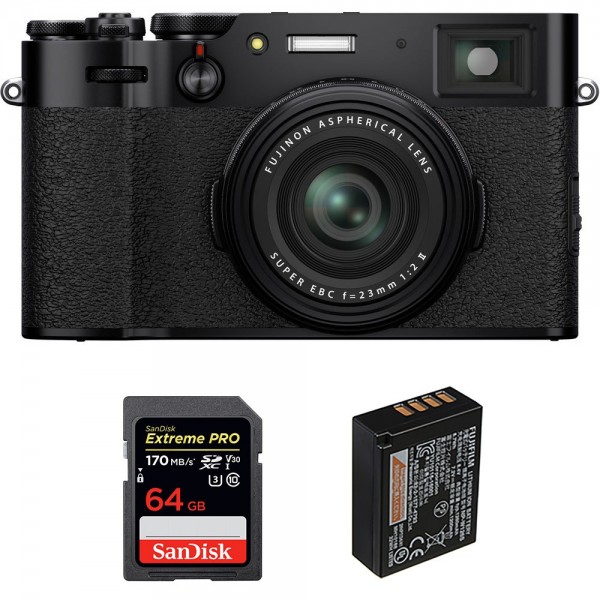 Fujifilm X100V Black + SanDisk 64GB Extreme Pro UHS-I SDXC 170 MB/s + Fujifilm NP-W126S|MCZ DIRECT