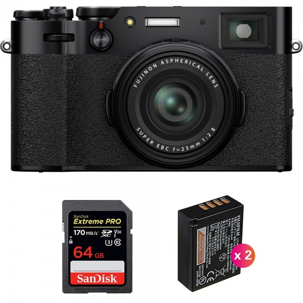 Fujifilm X100V Negro + SanDisk 64GB Extreme Pro UHS-I SDXC 170 MB/s + 2 Fujifilm NP-W126S-1