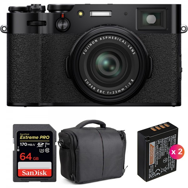 Fujifilm X100V Black + SanDisk 64GB Extreme Pro UHS-I SDXC 170 MB/s + 2 Fujifilm NP-W126S + Bag-1