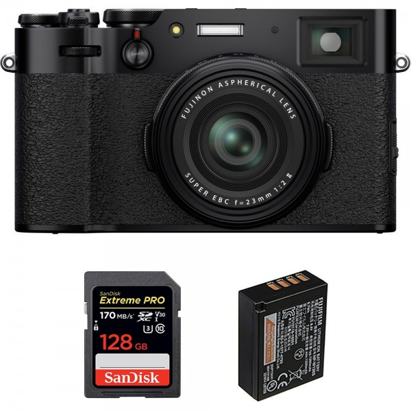 Fujifilm X100V Black + SanDisk 128GB Extreme Pro UHS-I SDXC 170 MB/s + Fujifilm NP-W126S|MCZ DIRECT