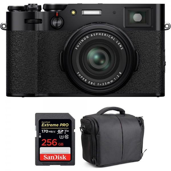 Fujifilm X100V Noir + SanDisk 256GB Extreme Pro UHS-I SDXC 170 MB/s + Sac - Appareil Compact Expert-1