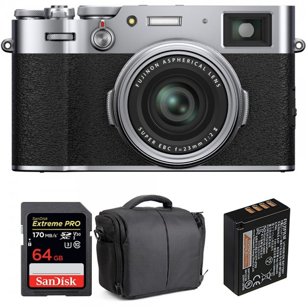 Fujifilm X100V Silver + SanDisk 64GB Extreme Pro UHS-I SDXC 170 MB/s + Fujifilm NP-W126S + Bag|MCZ DIRECT