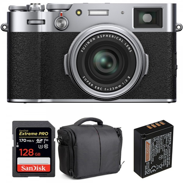 Fujifilm X100V Silver + SanDisk 128GB Extreme Pro UHS-I SDXC 170 MB/s + Fujifilm NP-W126S + Sac - Appareil Compact Expert|MCZ DIRECT