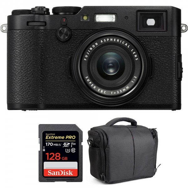 Appareil photo Compact Fujifilm X100F Noir + SanDisk 128GB Extreme Pro UHS-I SDXC 170 MB/s + Sac-1